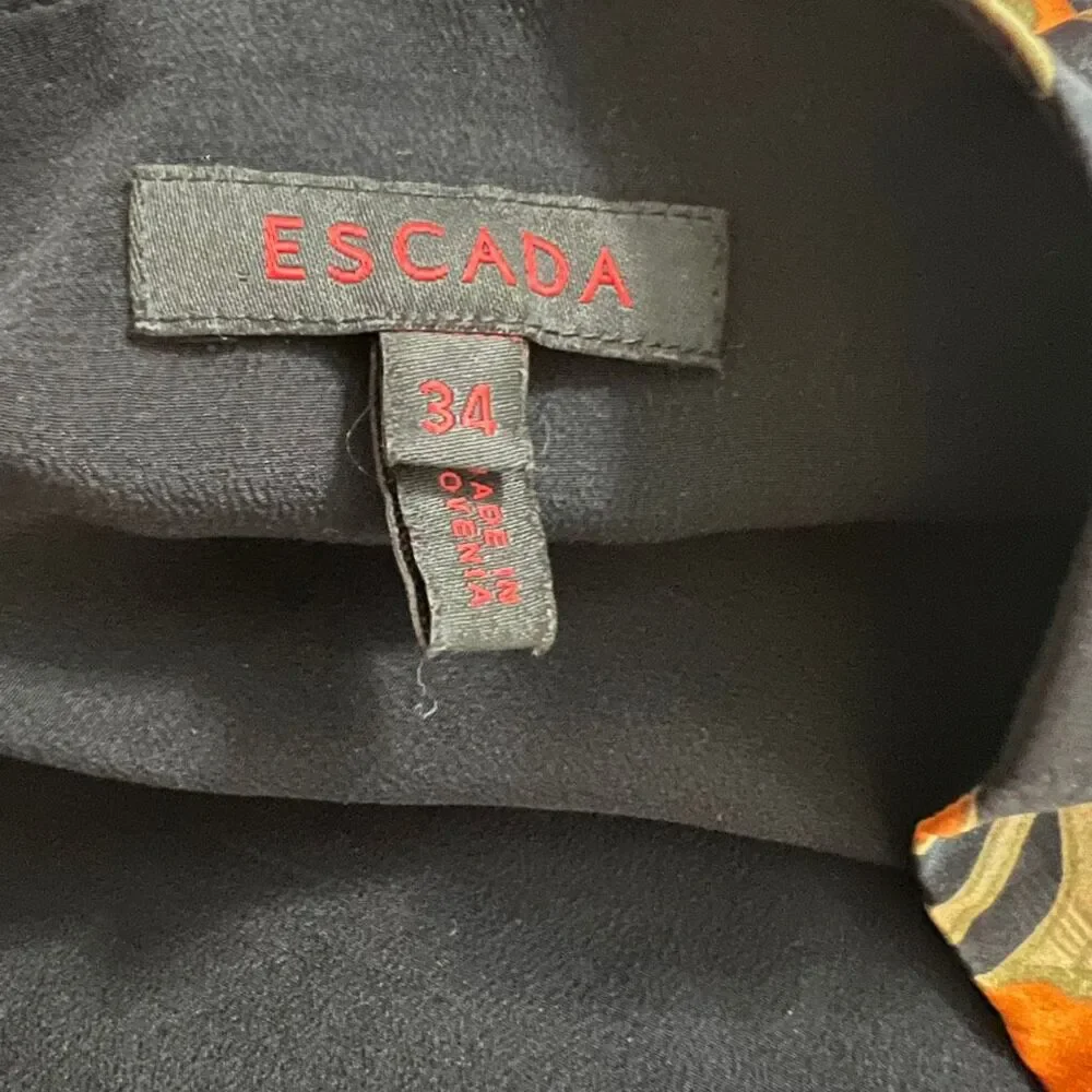 Escada Silk Floral Tulip Skirt Black Pink Orange Draped EU 34